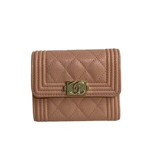 CHANEL Authentic Pink Caviar Leather Logo Wallet